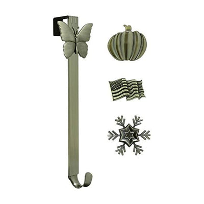 Haute Decor Adjustable Length Wreath Hanger with Snowflake Icon and More, Brass