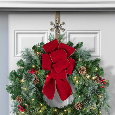 Haute Decor Adjustable Length Wreath Hanger with Snowflake Icon and More, Brass