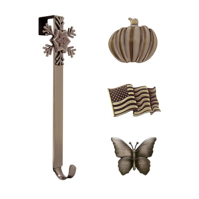 Haute Decor Adjustable Wreath Hanger w/ Snowflake Icon & More, Bronze (Used)