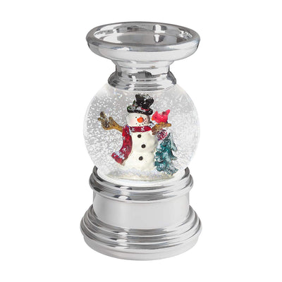 Haute Decor Snowburst Christmas Snowman Snow Globe Candle Holder with 3 LEDs