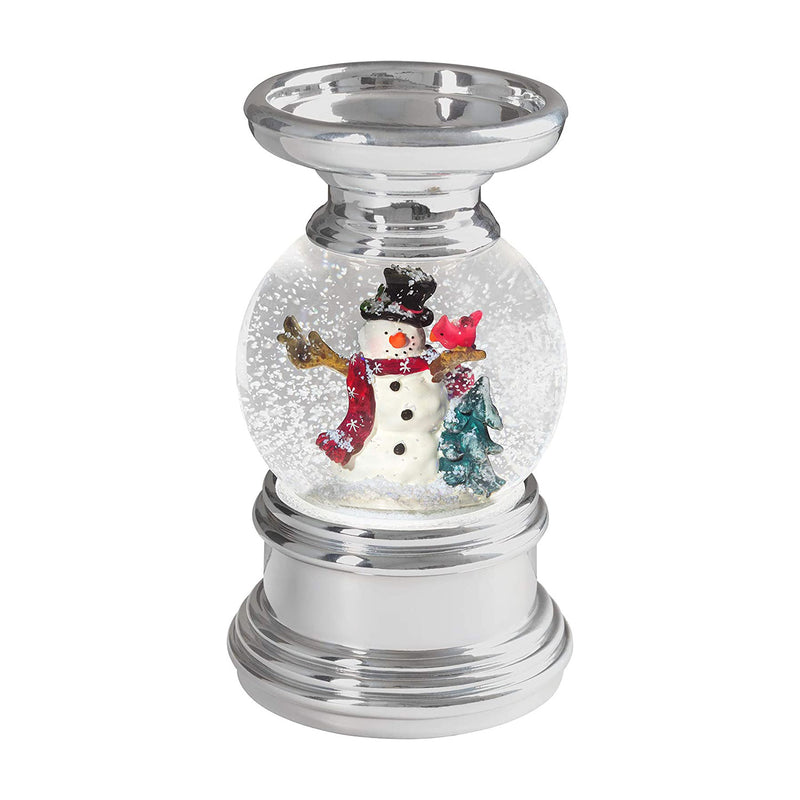 Haute Decor Snowburst Christmas Snowman Snow Globe Candle Holder with 3 LEDs