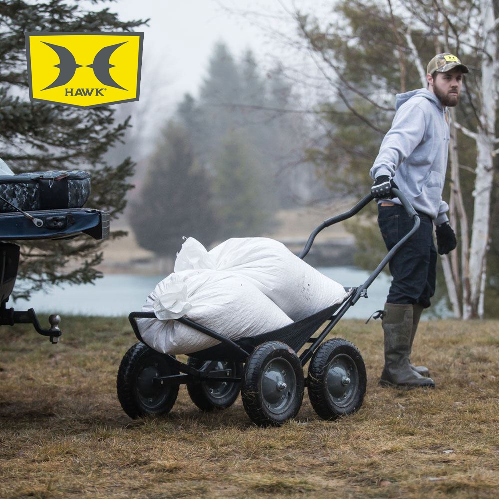 Hawk Crawler 500 Pound Capacity Foldable Multi Use Game Recovery Cart, Black