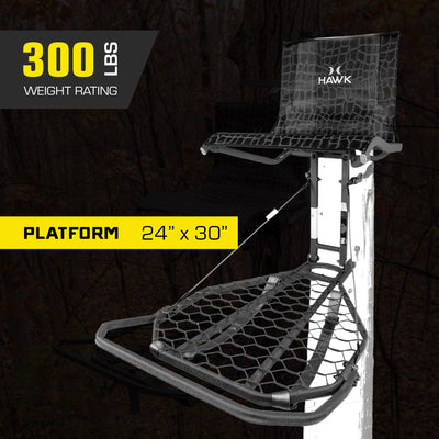 Hawk Kickback LVL Hang On Tree Stand with Footrest & Set of 3 Climbing Sticks