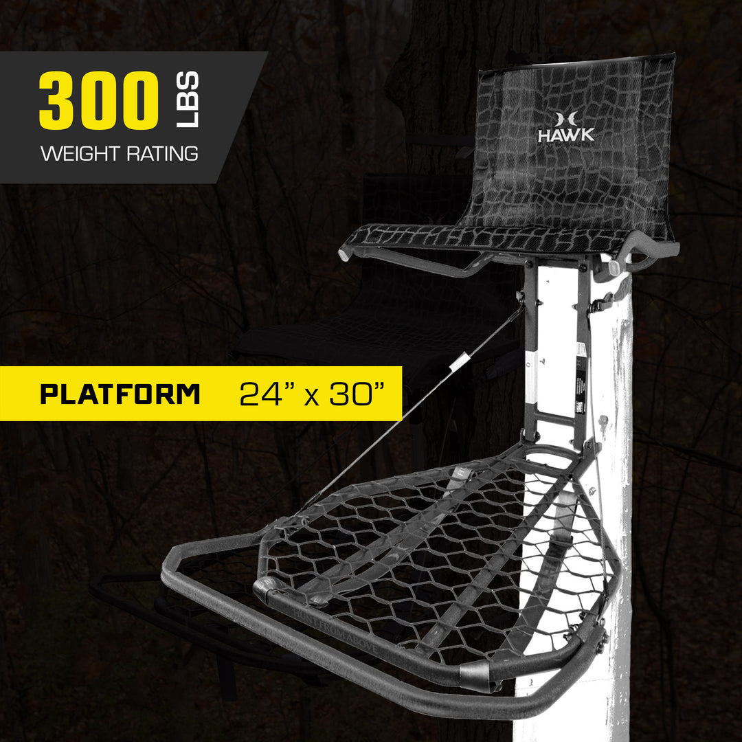 Hawk Kickback LVL Hang On Tree Stand with Footrest & Set of 3 Climbing Sticks