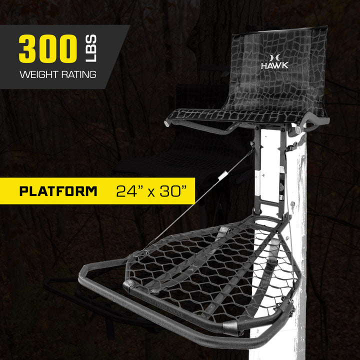 Hawk Kickback LVL Hang On Tree Stand with Footrest & Set of 3 Climbing Sticks