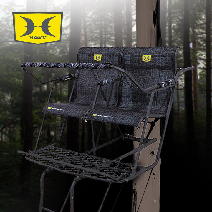 Hawk Big Denali 2 Man Climbing Tree Stand & 2 Man Ladder Tree Stand Blind, Black