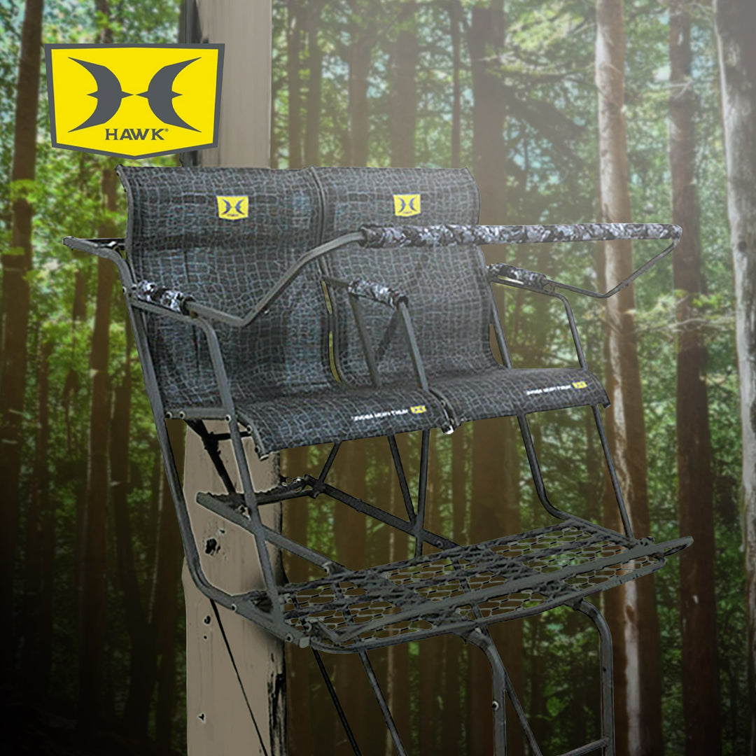 Hawk Big Denali 2 Man Climbing Tree Stand & 2 Man Ladder Tree Stand Blind, Black