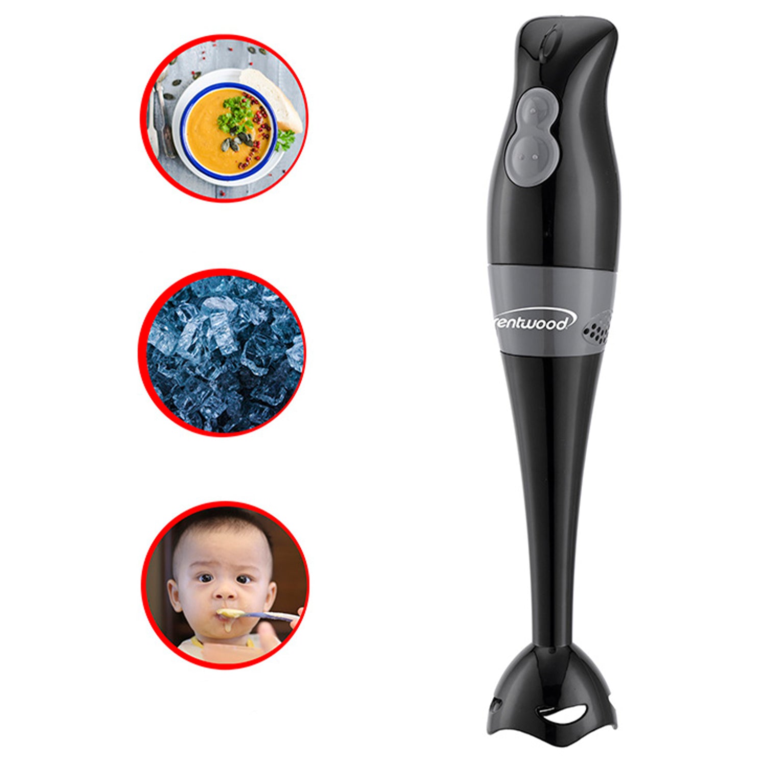 Brentwood 2 Speed Handheld Blender w/ Food Processor & Balloon Whisk Attachments
