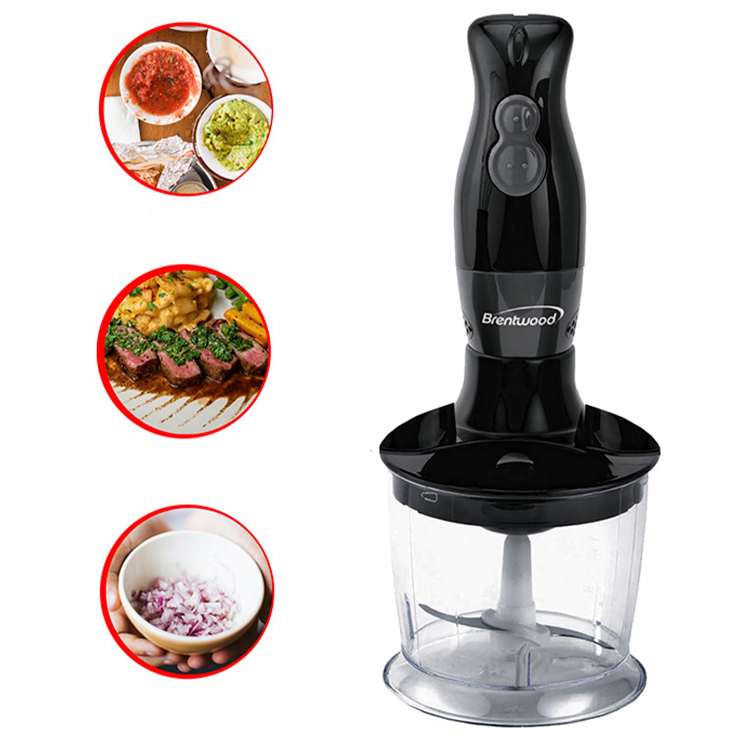 Brentwood 2 Speed Handheld Blender w/ Food Processor & Balloon Whisk Attachments