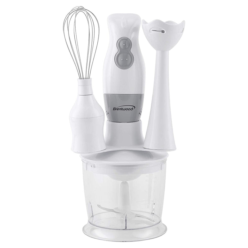 Brentwood Handheld Blender w/ Food Processor & Balloon Whisk Attachments, White