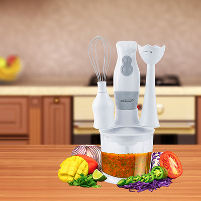 Brentwood Handheld Blender w/ Food Processor & Balloon Whisk Attachments, White