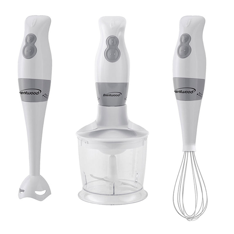 Brentwood Handheld Blender w/ Food Processor & Balloon Whisk Attachments, White