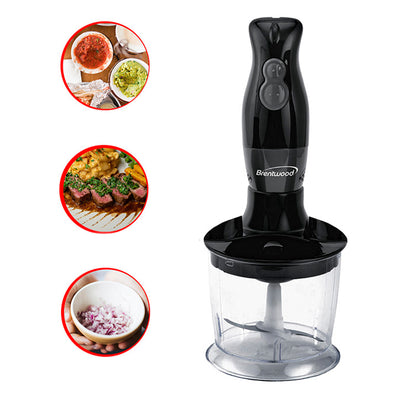 Brentwood Handheld Blender w/ Food Processor & Balloon Whisk Attachments, White