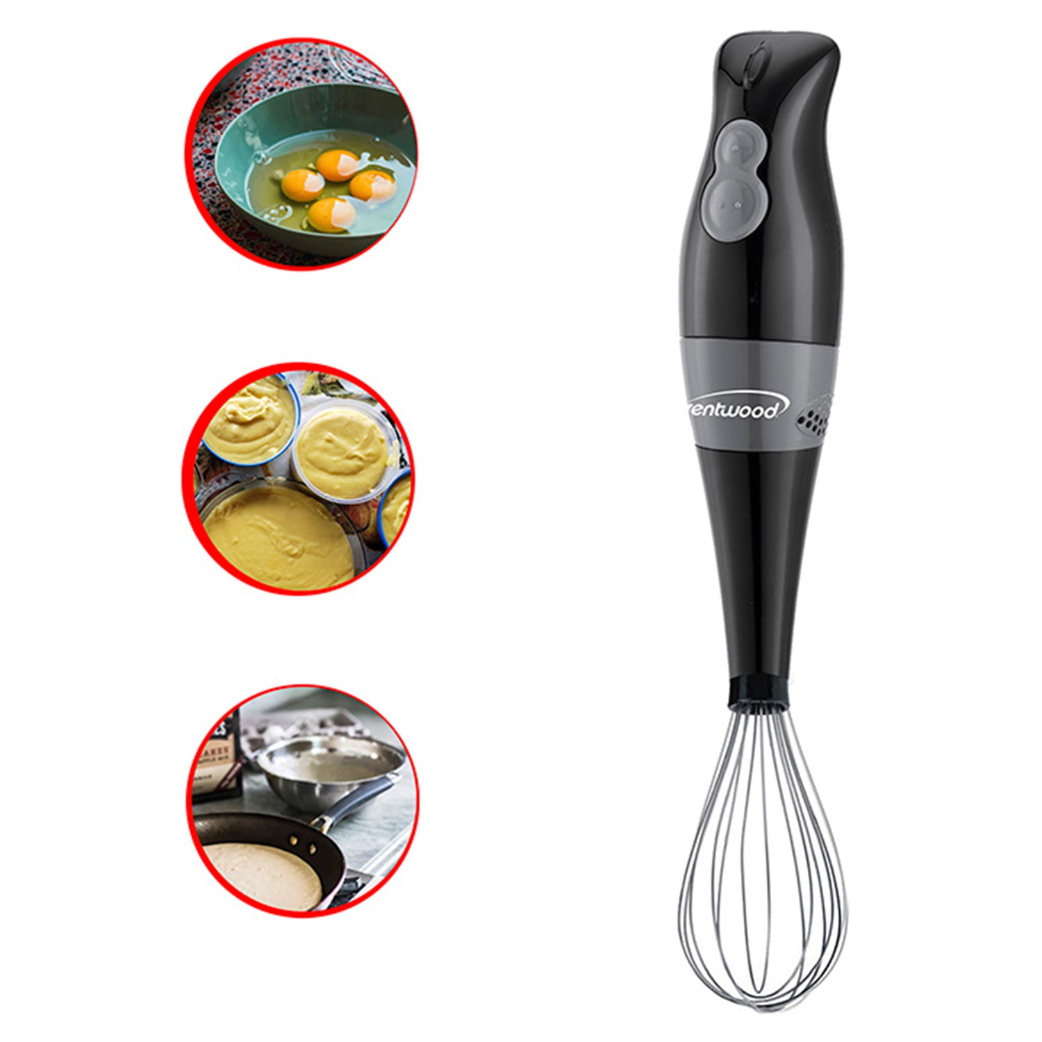 Brentwood Handheld Blender w/ Food Processor & Balloon Whisk Attachments, White