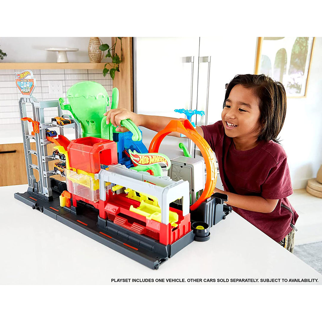 Hot Wheels City Octo Car Wash Playset w/Color Changing Car, Ages 4+ (For Parts)