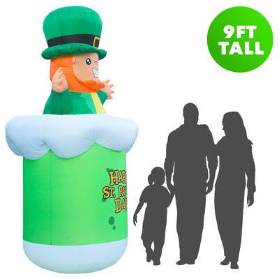 Holidayana 9' Tall Inflatable St Patricks Day Beer Mug and Leprechaun Yard Decor