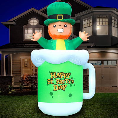 Holidayana 9' Tall Inflatable St Patricks Day Beer Mug and Leprechaun Yard Decor
