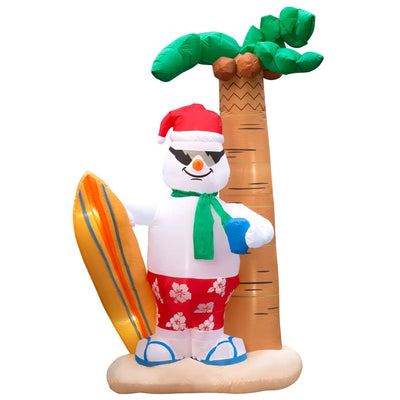 Holidayana 8 Foot Inflatable Christmas Surfing Snowman Lawn Yard Decoration