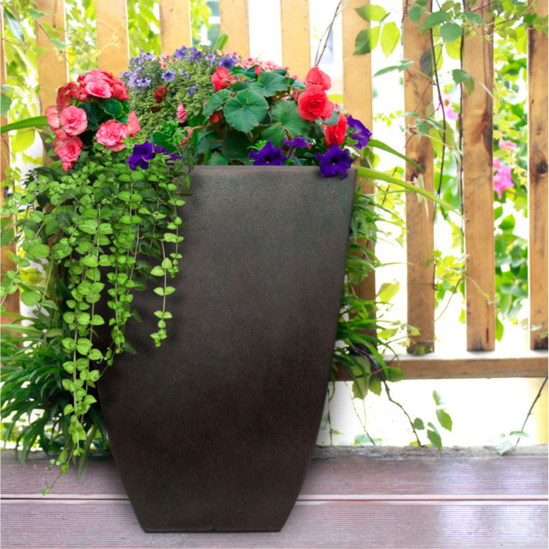 Southern Patio Newland 21 Inch Square Outdoor Porch Patio Resin Planter, Coffee - VMInnovations