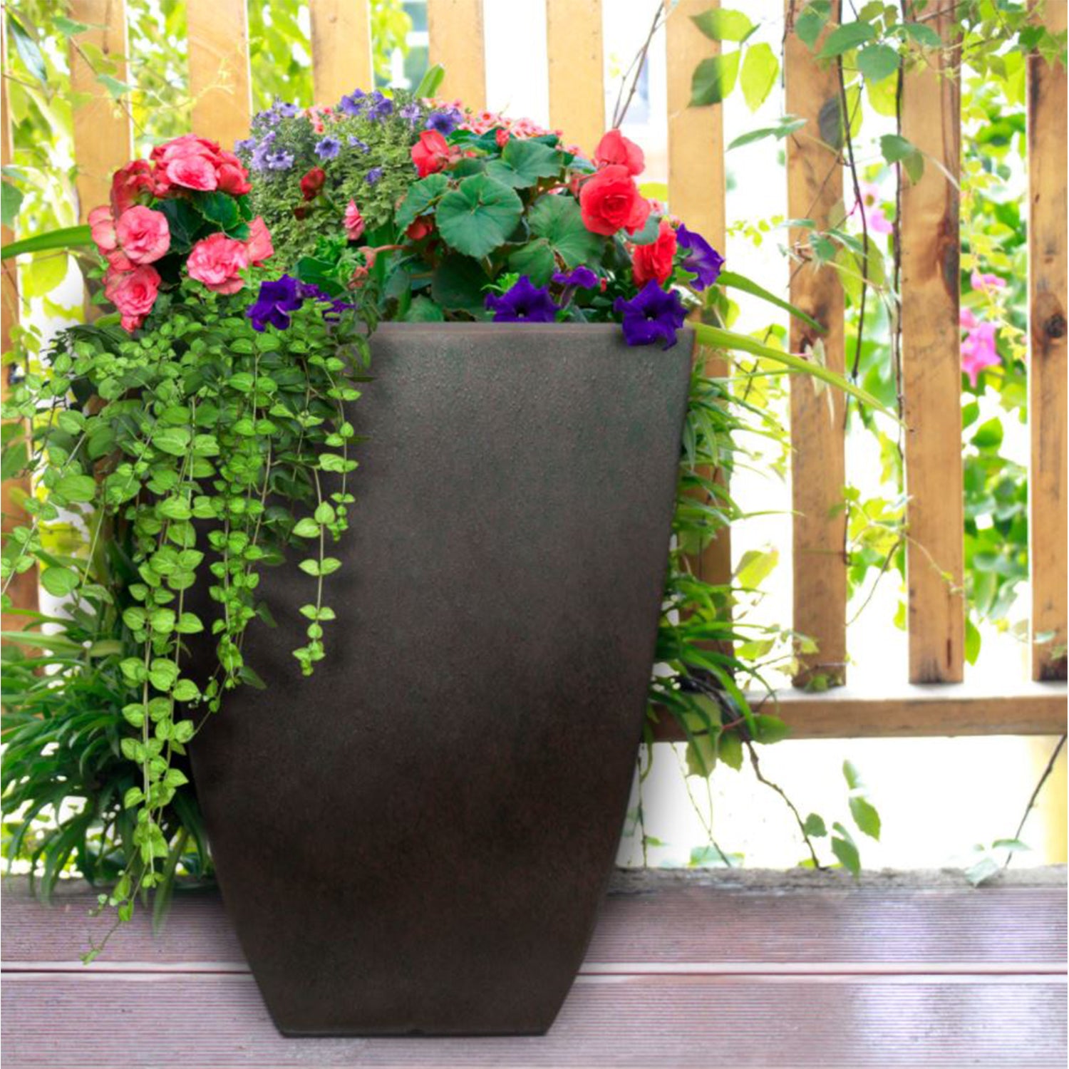 Southern Patio Newland 21 Inch Square Outdoor Porch Patio Resin Planter, Coffee - VMInnovations