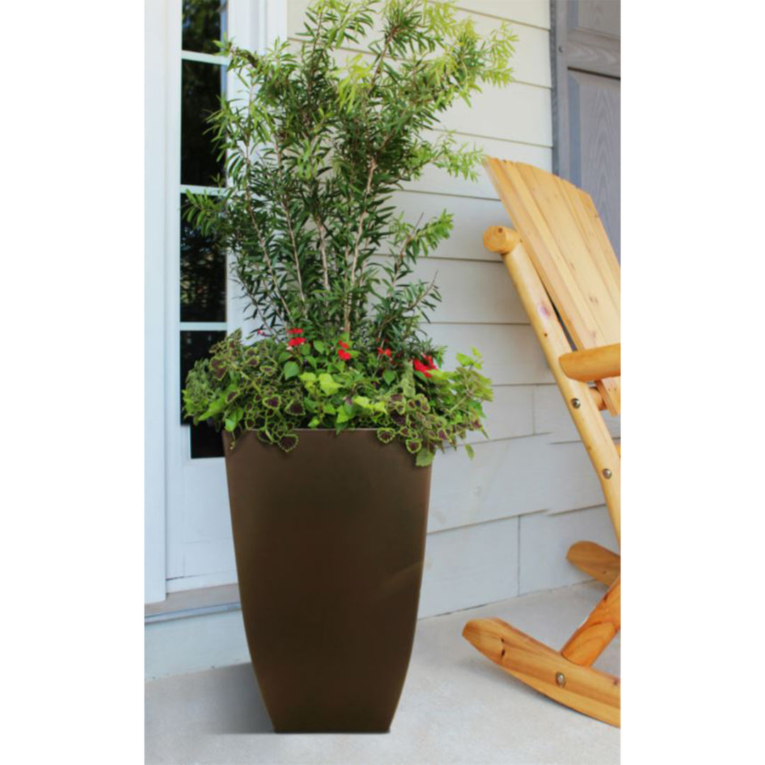 Southern Patio Newland 21 Inch Square Outdoor Porch Patio Resin Planter, Coffee - VMInnovations