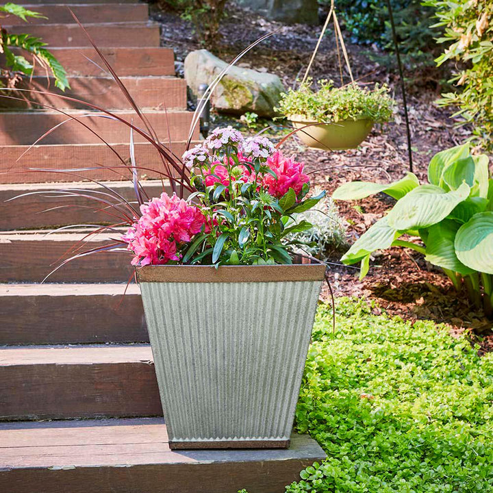 Southern Patio 16 Inch Square Rustic Resin Outdoor Box Flower Planter (2 Pack)