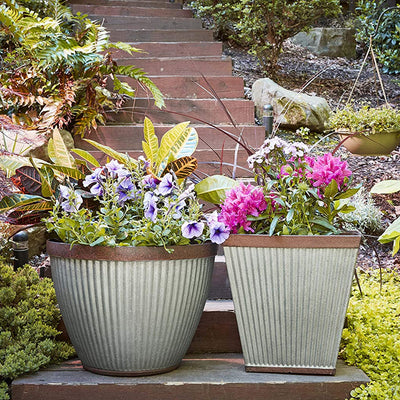 Southern Patio Rustic Resin Outdoor Planter Urn w/ Square Rustic Box Flower Pot - VMInnovations