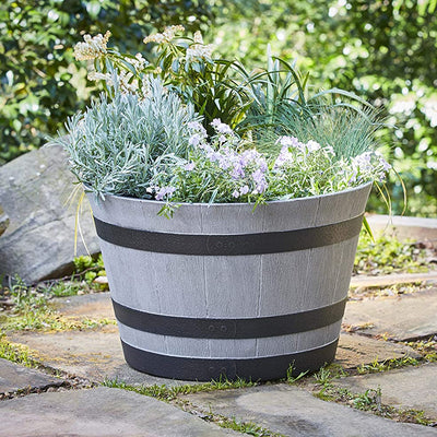 Southern Patio HDR-055457 Resin Whiskey Barrel Garden Planter Pot, Gray (3 Pack) - VMInnovations