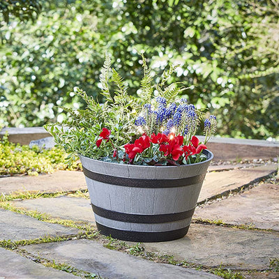 Southern Patio HDR-055457 Resin Whiskey Barrel Garden Planter Pot, Gray (3 Pack) - VMInnovations