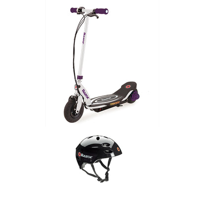 Razor Power Core E100 Kids Ride On Electric Motor Scooter w/Youth Helmet, Purple