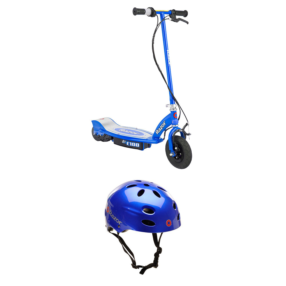 Razor E100 Rechargeable Electric Kids Scooter and V 17 Youth Safety Sport Helmet