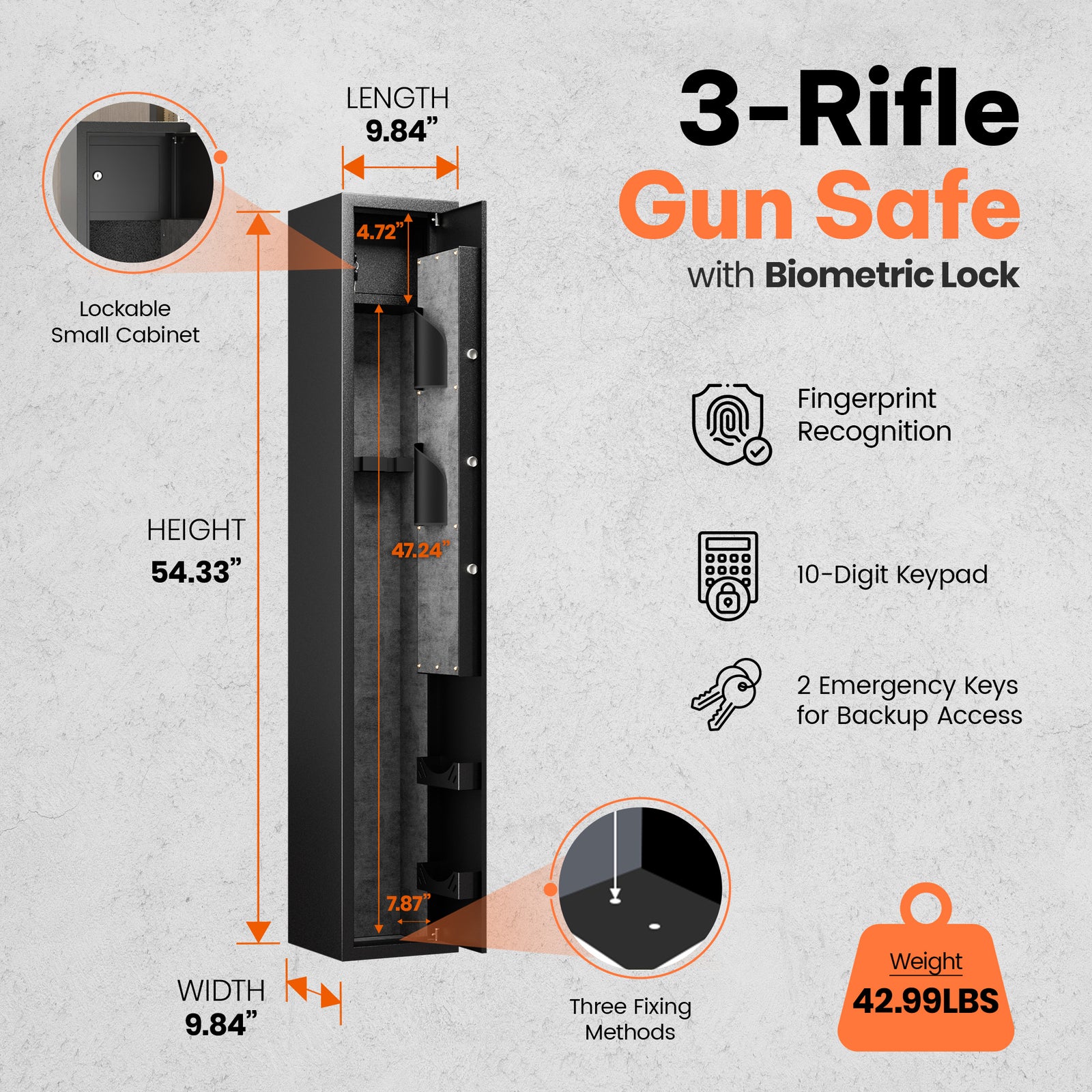 AOBABO 3-Rifle Gun Safe w/Keypad Lock, Security Cabinet Long Safes Gun Cabinet - VMInnovations
