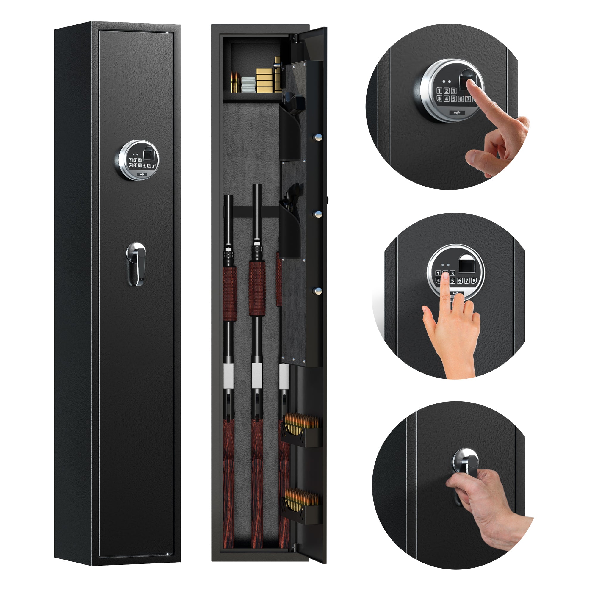 AOBABO 3-Rifle Gun Safe w/Keypad Lock, Security Cabinet Long Safes Gun Cabinet - VMInnovations
