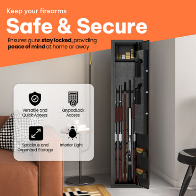AOBABO 5-Rifle Gun Safe w/ Keypad Lock, Security Cabinet Long Safes Gun Cabinet