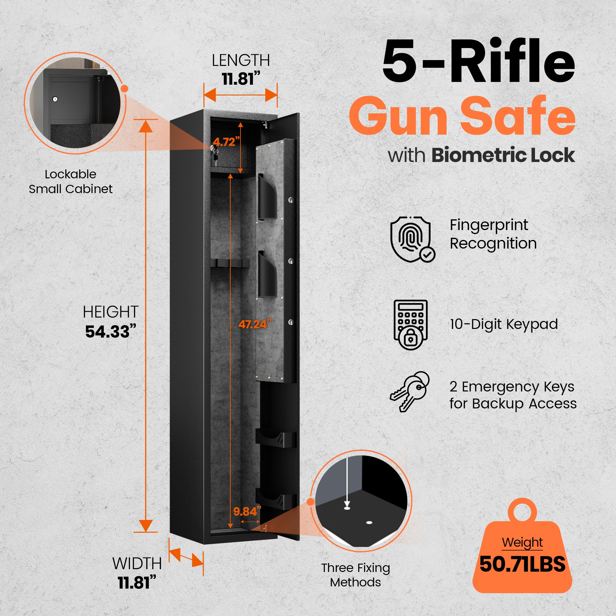 AOBABO 5-Rifle Gun Safe w/Keypad Lock, Security Cabinet Long Safes Gun Cabinet - VMInnovations