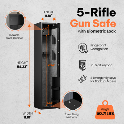 AOBABO 5-Rifle Gun Safe w/Keypad Lock, Security Cabinet Long Safes Gun Cabinet - VMInnovations