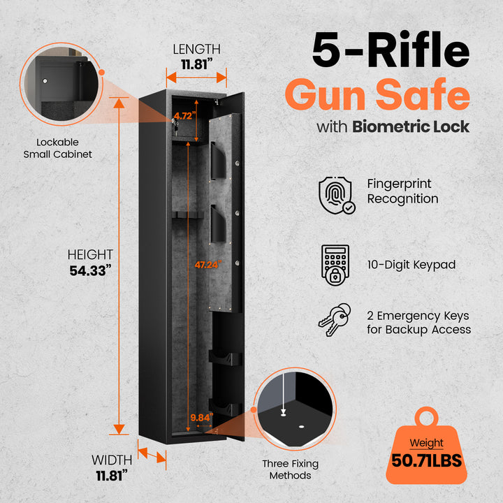 AOBABO 5-Rifle Gun Safe w/Keypad Lock, Security Cabinet Long Safes Gun Cabinet