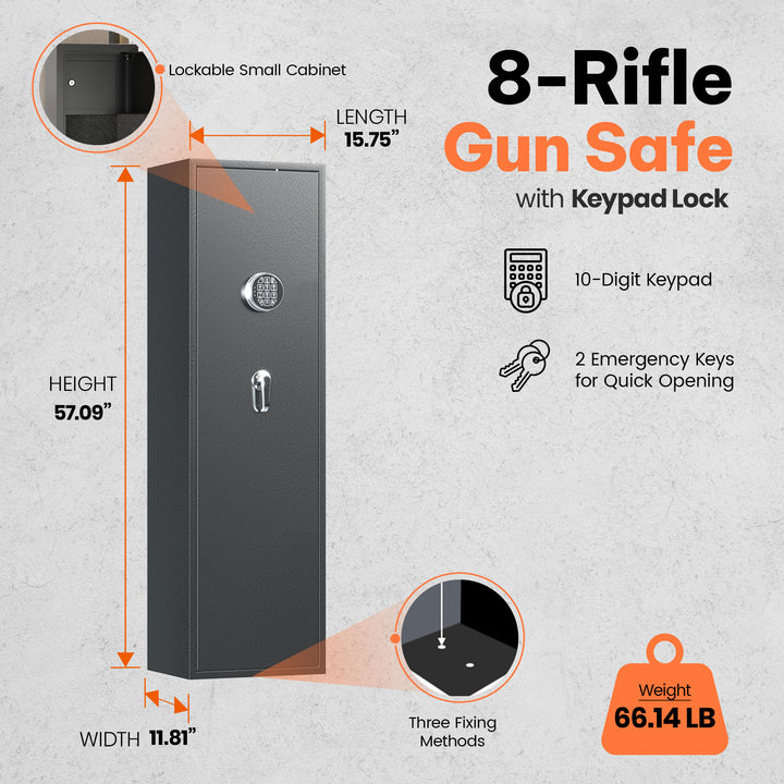 AOBABO 8-Rifle Gun Safe w/Keypad Lock, Security Long Safes Gun Cabinet (Used)