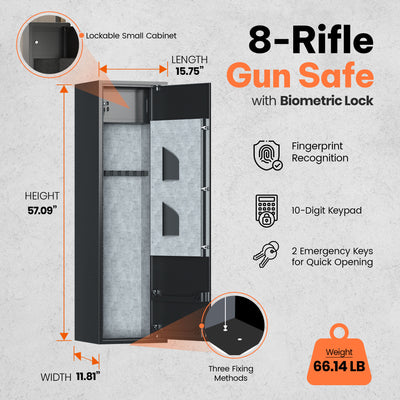 AOBABO 8-Rifle Gun Safe w/Keypad Lock, Security Gun Cabinet (Open Box)