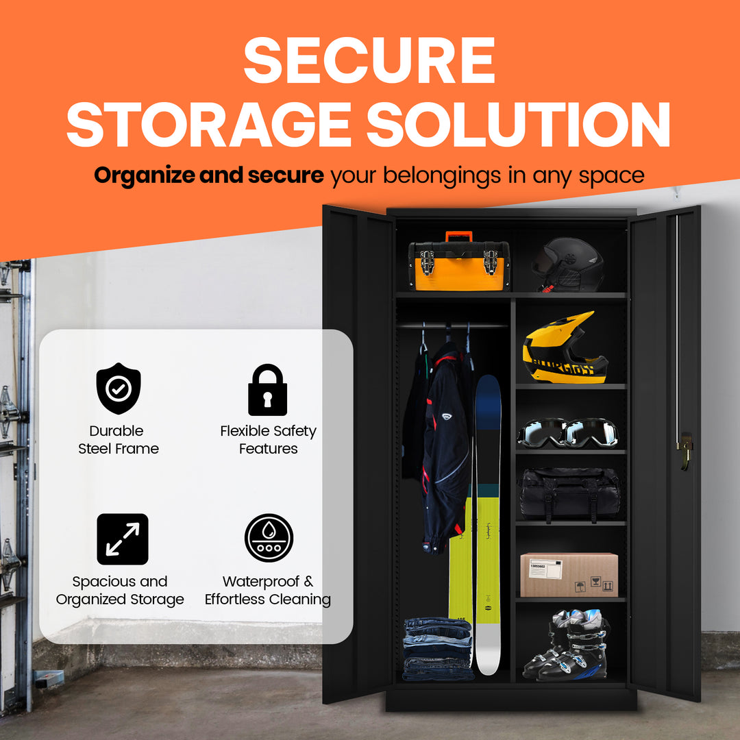 AOBABO Metal Cabinet w/3 Adjustable Shelves & 1 Cloth Rail, Black (Open Box) - VMInnovations