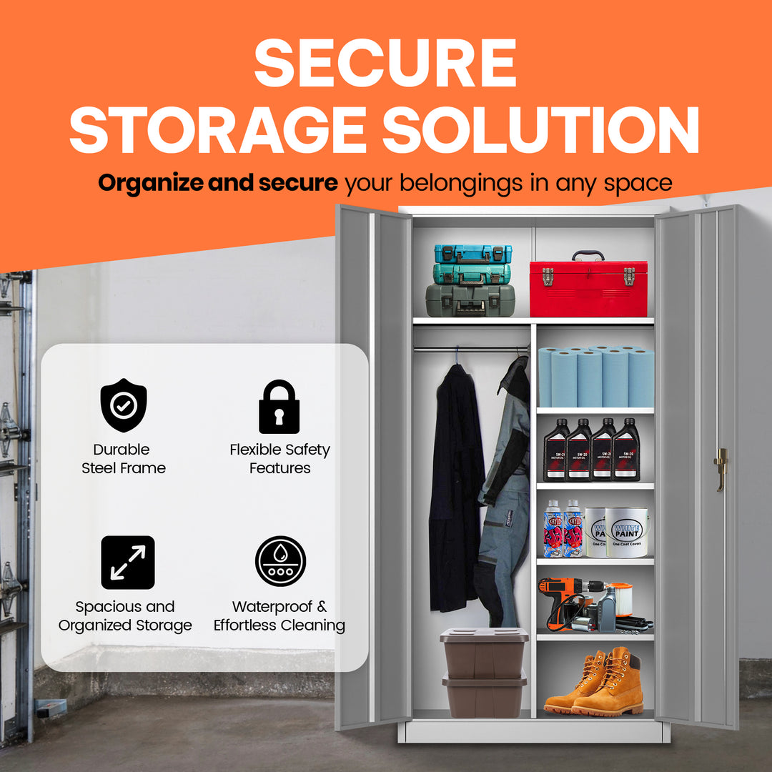 AOBABO Storage Cabinet with 3 Adjustable Shelves and 1 Cloth Rail, White (Used) - VMInnovations