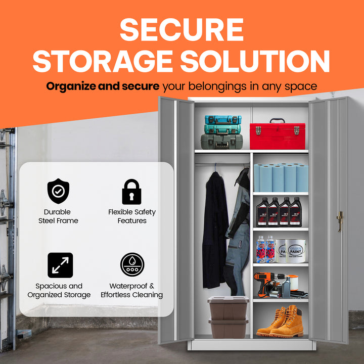 AOBABO Storage Cabinet with 3 Adjustable Shelves and 1 Cloth Rail, White (Used) - VMInnovations