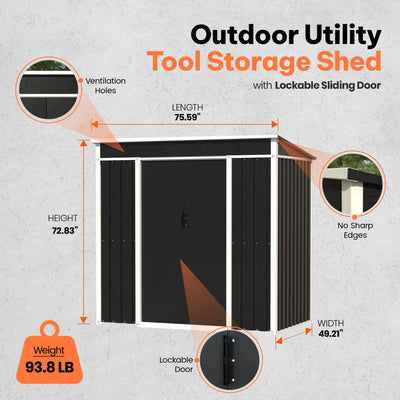 AOBABO Metal 6' x 3' Outdoor Utility Tool Storage Shed with Door and Lock, Black