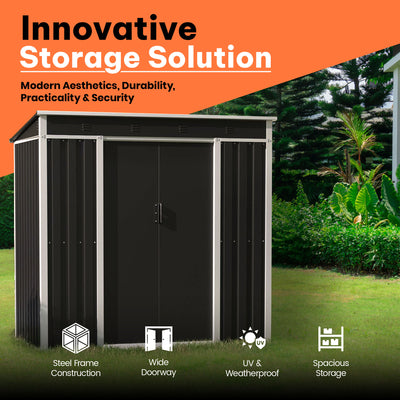 AOBABO Metal 6' x 3' Outdoor Utility Tool Storage Shed with Door and Lock, Black