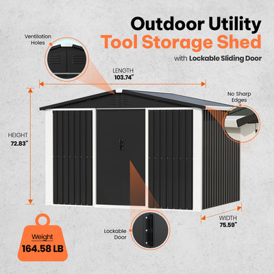 AOBABO Metal 6' x 8' Outdoor Utility Storage Shed with Door & Lock, Black (Used)