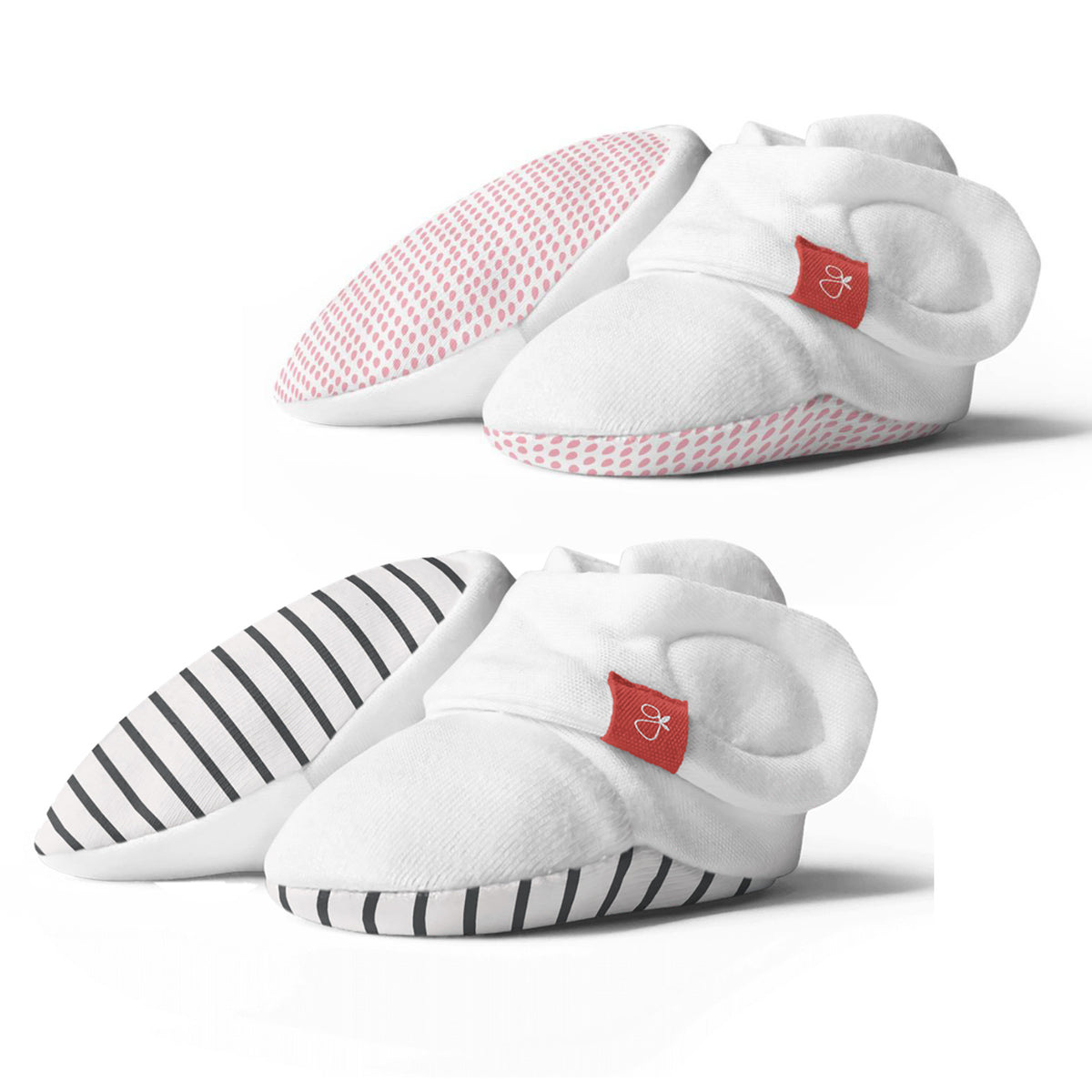 Goumikids Baby Boots Infant Booties Shoes, 0-3M Pink/Stripe (2 Pair) - VMInnovations