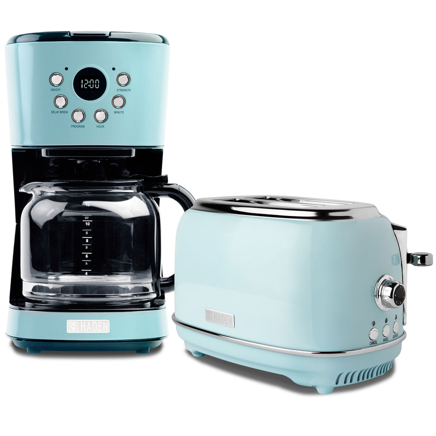 Haden Heritage 12 Cup Programmable Coffee Maker with 2 Slice Toaster, Turquoise - VMInnovations