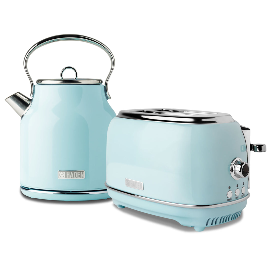 Haden Heritage 1.7 Liter Stainless Steel Electric Kettle with Toaster, Turquoise