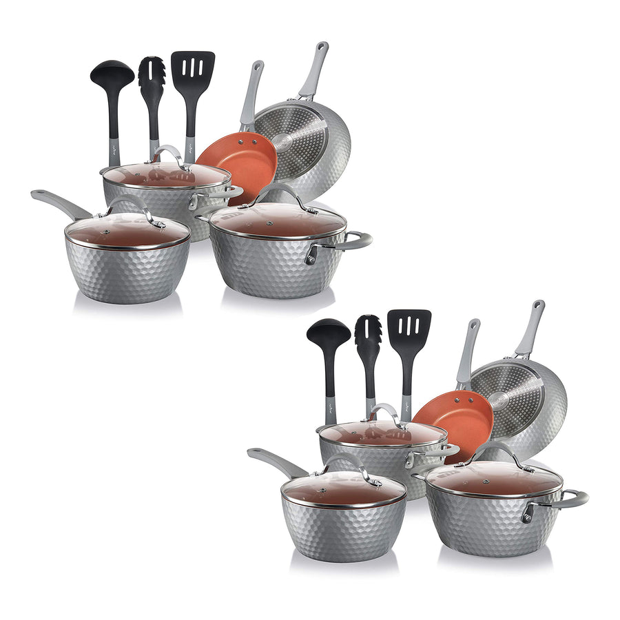 NutriChef 11 Pc Nonstick Diamond Kitchen Cookware Pot & Pan Set, Gray (2 Pack) - VMInnovations