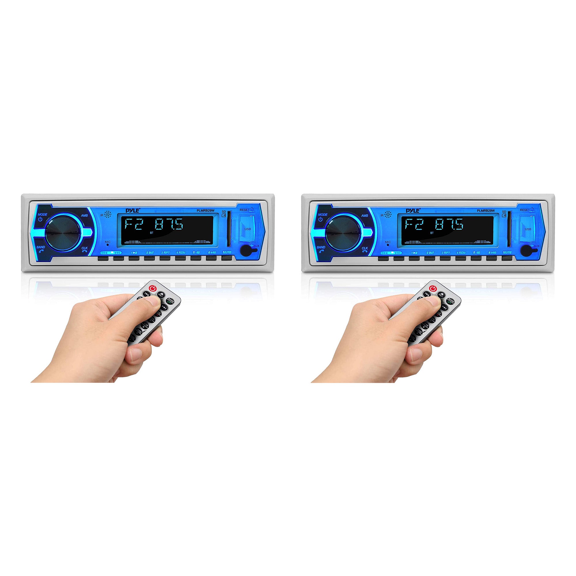 Pyle PLMRB29W Bluetooth Wireless In Dash Marine Stereo Radio Receiver (2 Pack)